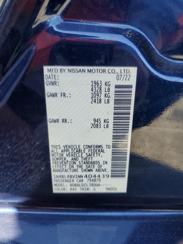 2022 Nissan Altima S VIN: 1N4BL4BV1NN404439 Lot: 85939495