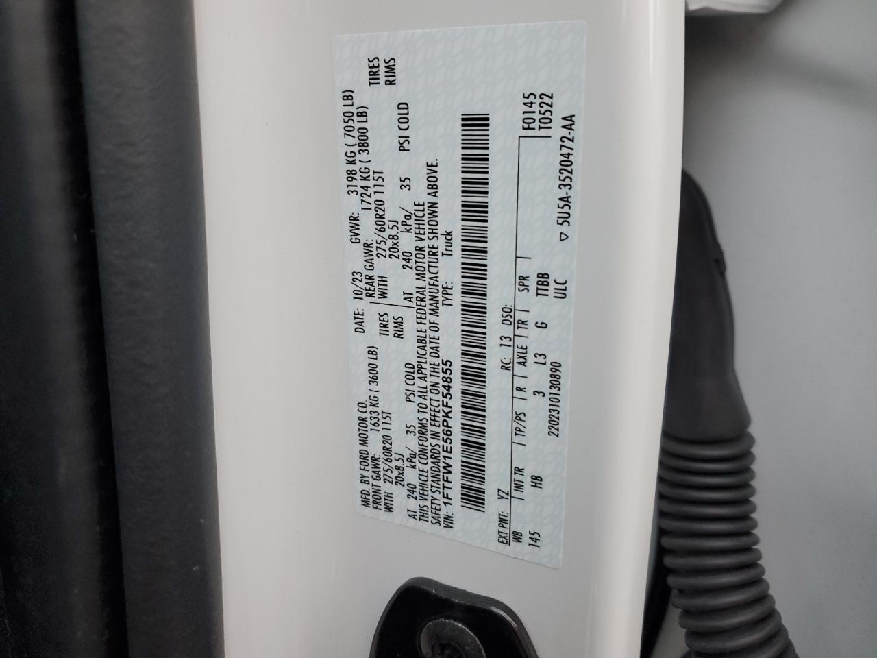 2023 Ford F150 Supercrew VIN: 1FTFW1E56PKF54855 Lot: 90606455