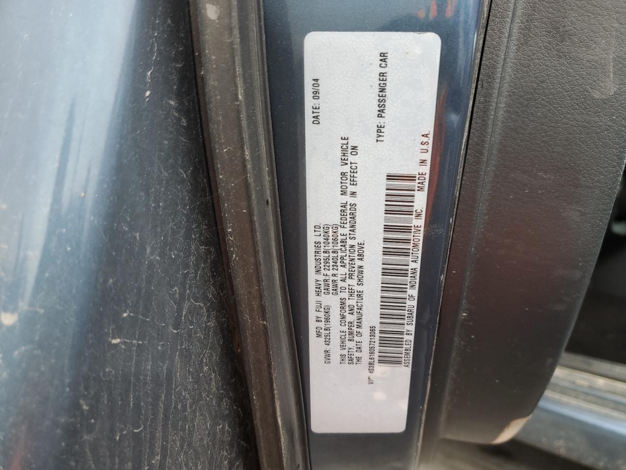 2005 Subaru Legacy 2.5I VIN: 4S3BL616057213065 Lot: 86275115