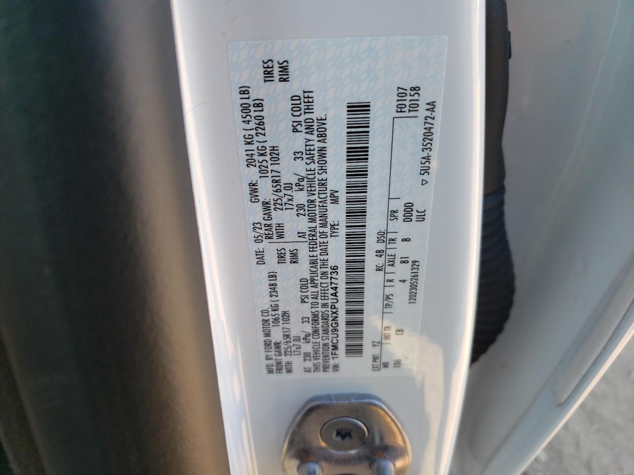 2023 Ford Escape Active VIN: 1FMCU9GNXPUA47736 Lot: 90292625