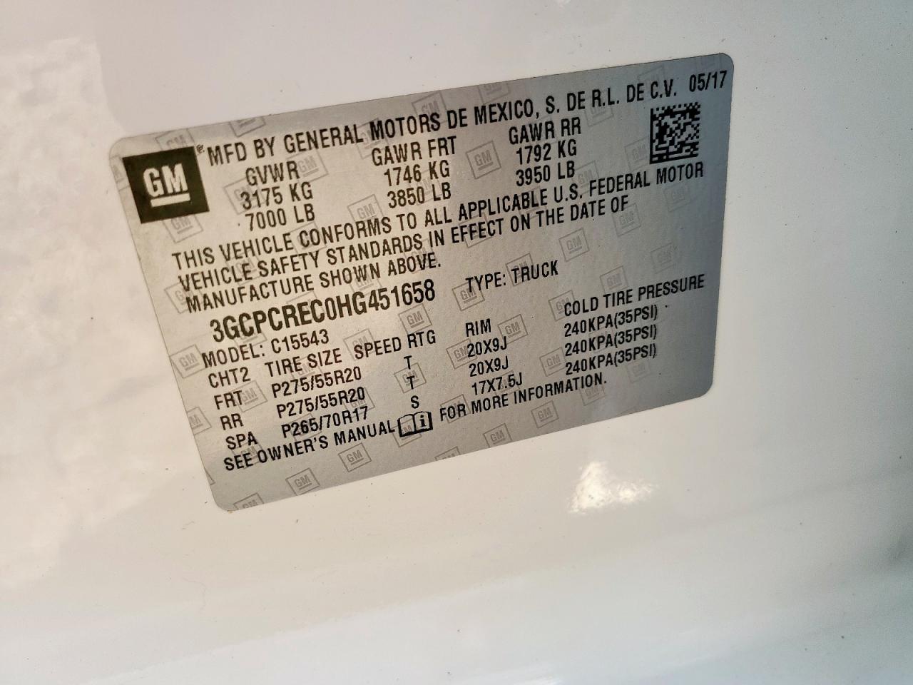 2017 Chevrolet Silverado C1500 Lt VIN: 3GCPCREC0HG451658 Lot: 86116075