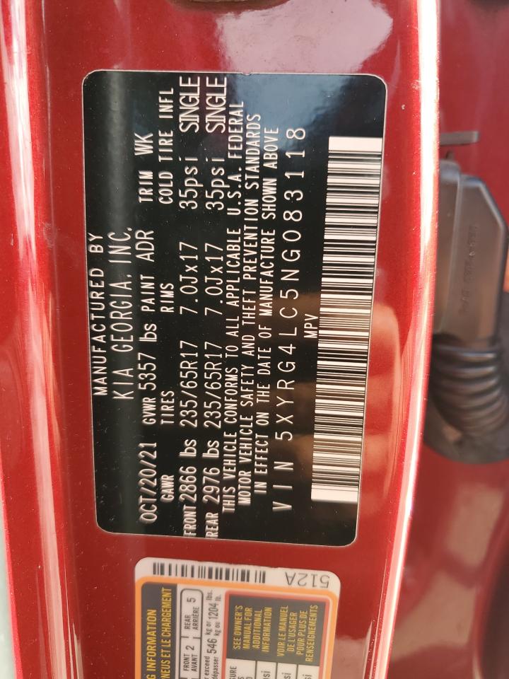 2022 Kia Sorento Lx VIN: 5XYRG4LC5NG083118 Lot: 85576855