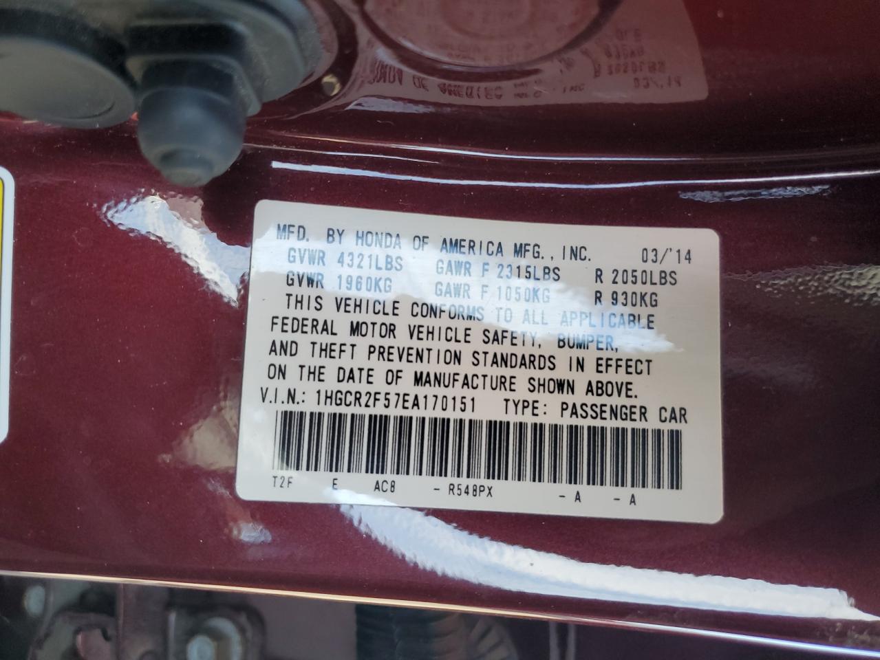 2014 Honda Accord Sport VIN: 1HGCR2F57EA170151 Lot: 82192545