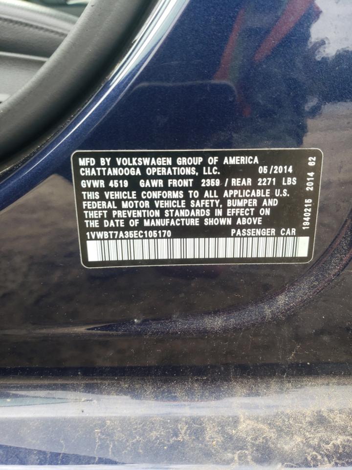 2014 Volkswagen Passat Se VIN: 1VWBT7A35EC105170 Lot: 82350225