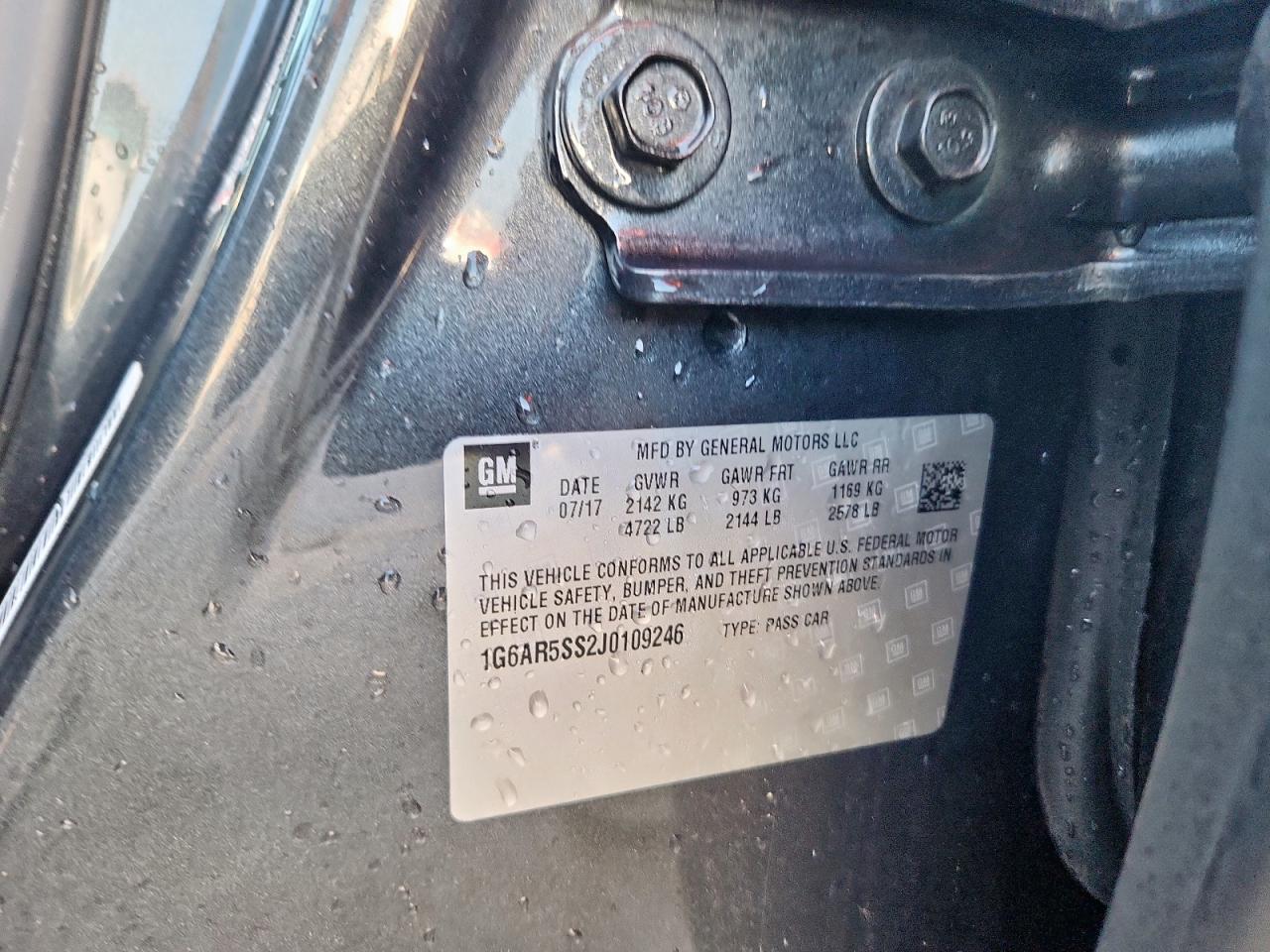 2018 Cadillac Cts Luxury VIN: 1G6AR5SS2J0109246 Lot: 81583265