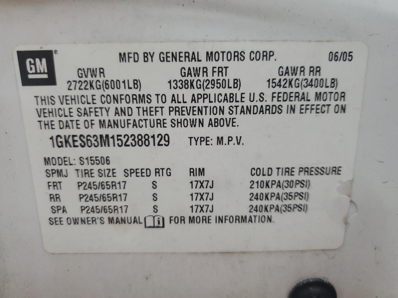 2005 GMC Envoy Denali VIN: 1GKES63M152388129 Lot: 82185075