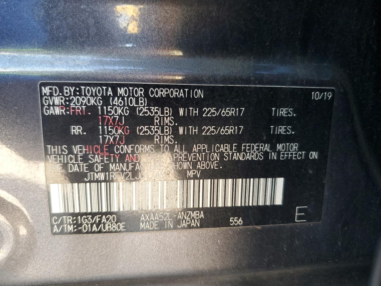 2020 Toyota Rav4 Xle VIN: JTMW1RFV2LJ017461 Lot: 82214835