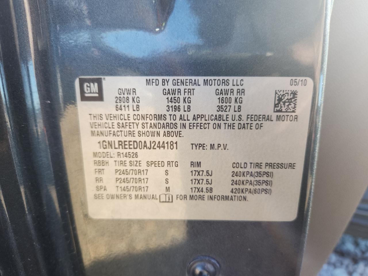 2010 Chevrolet Traverse Ls VIN: 1GNLREED0AJ244181 Lot: 86241115