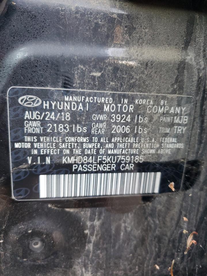 2019 Hyundai Elantra Sel VIN: KMHD84LF5KU759185 Lot: 82450645