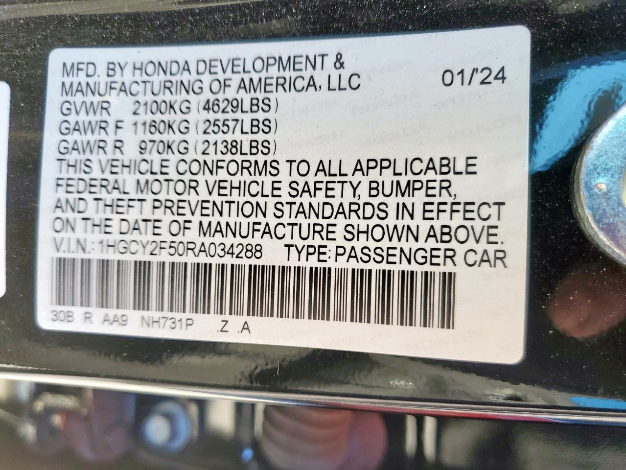 2024 Honda Accord Hybrid Sport VIN: 1HGCY2F50RA034288 Lot: 86175425