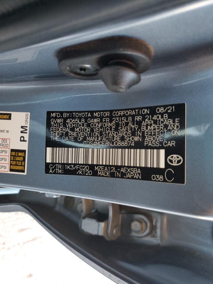 2022 Toyota Corolla Se VIN: JTDS4MCE8NJ088874 Lot: 82199465