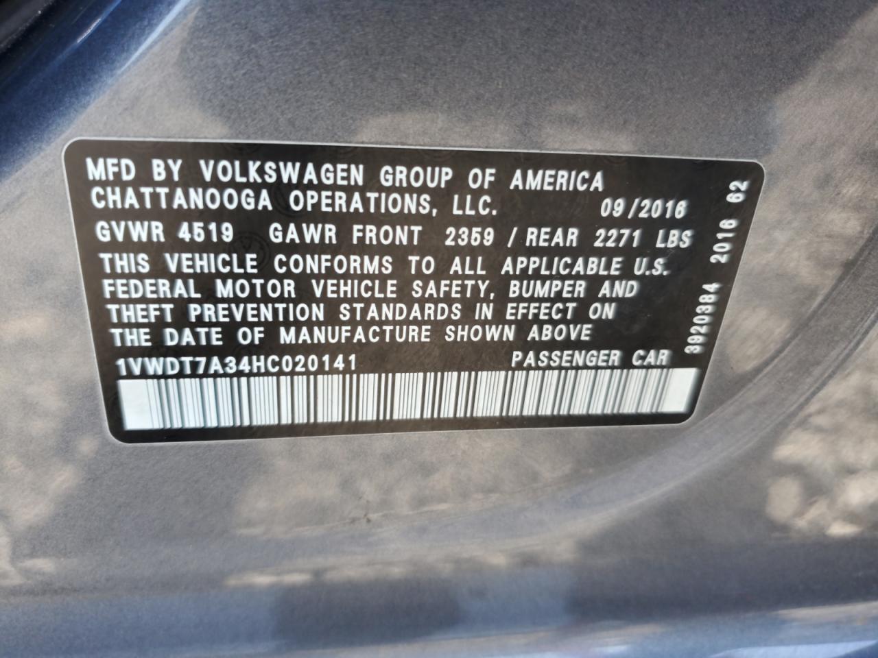 2017 Volkswagen Passat R-Line VIN: 1VWDT7A34HC020141 Lot: 81970775