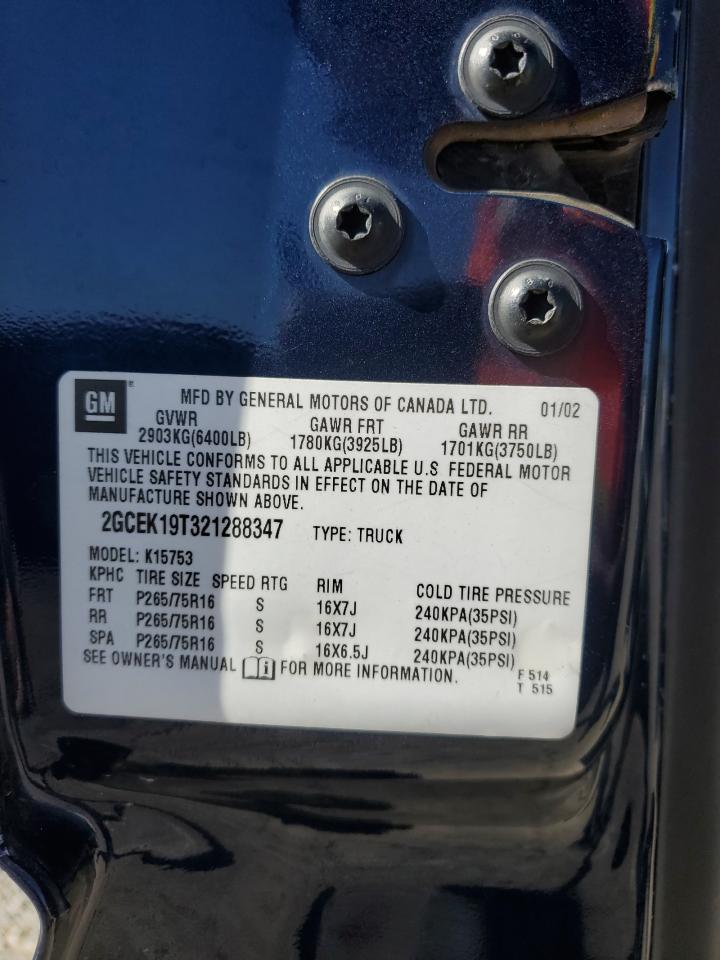 2002 Chevrolet Silverado K1500 VIN: 2GCEK19T321288347 Lot: 82339425