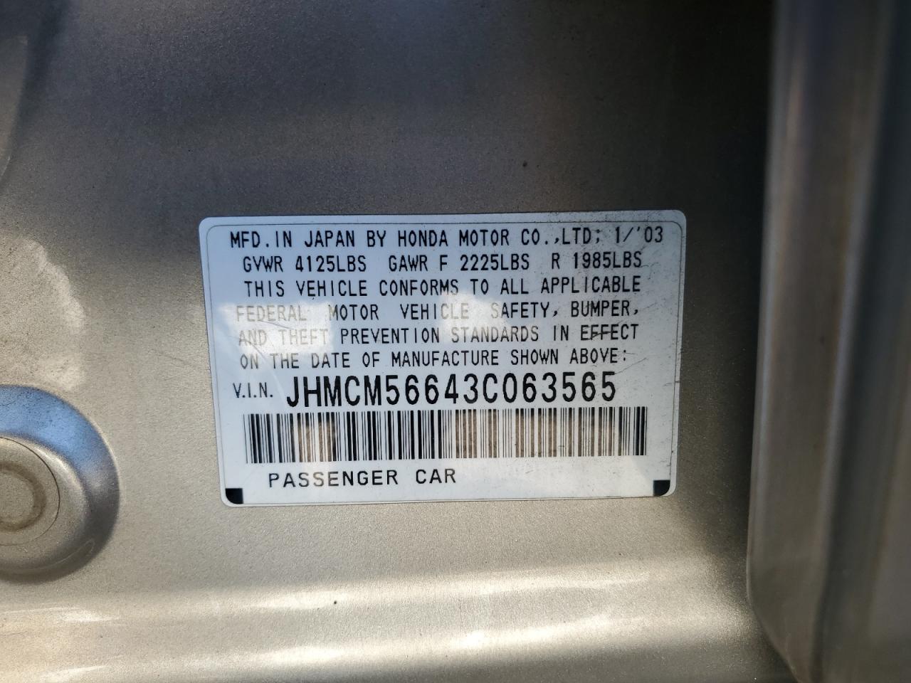 2003 Honda Accord Ex VIN: JHMCM56643C063565 Lot: 84896175