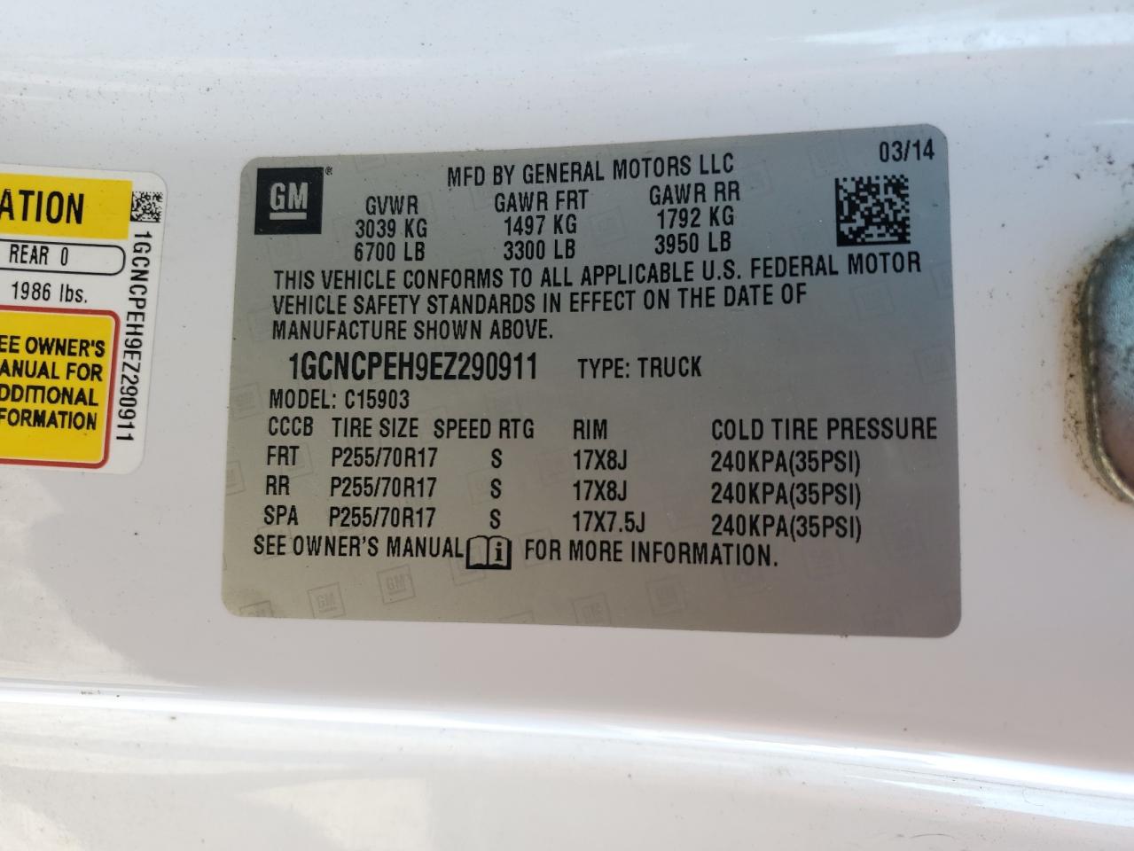 2014 Chevrolet Silverado C1500 VIN: 1GCNCPEH9EZ290911 Lot: 81846155