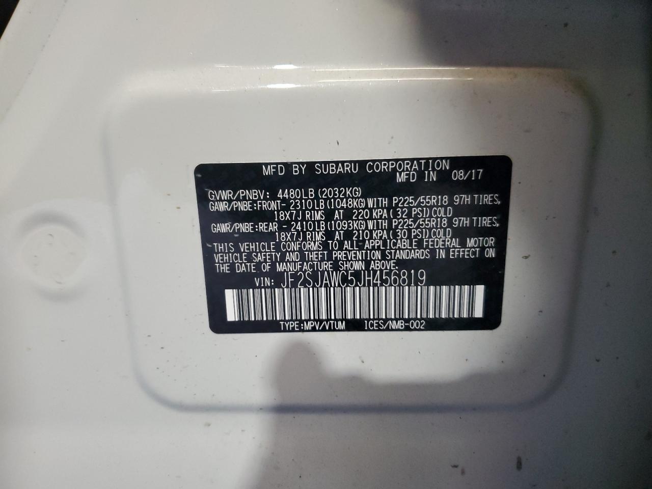 2018 Subaru Forester 2.5I Touring VIN: JF2SJAWC5JH456819 Lot: 86991665