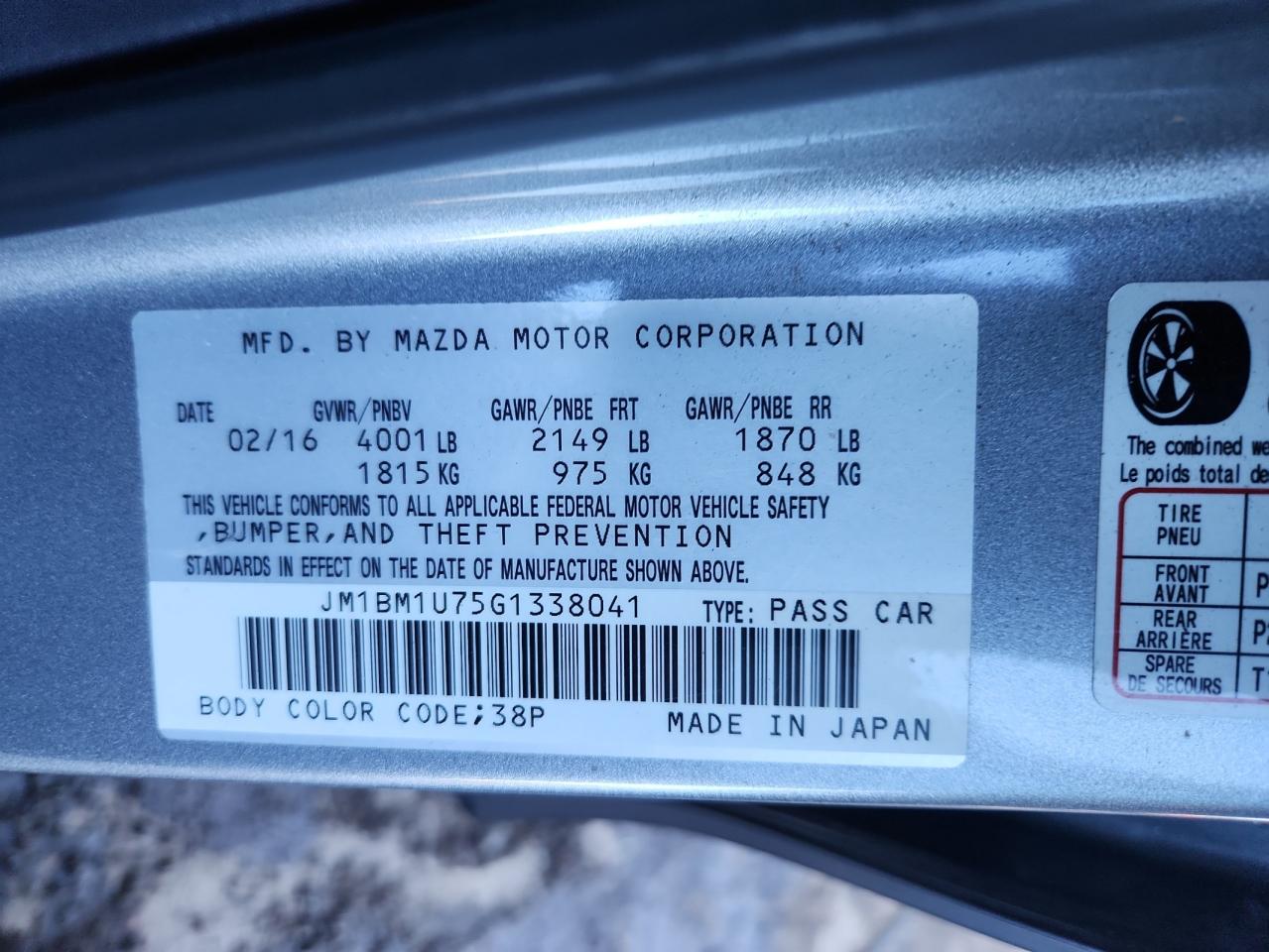 2016 Mazda 3 Sport VIN: JM1BM1U75G1338041 Lot: 84985145