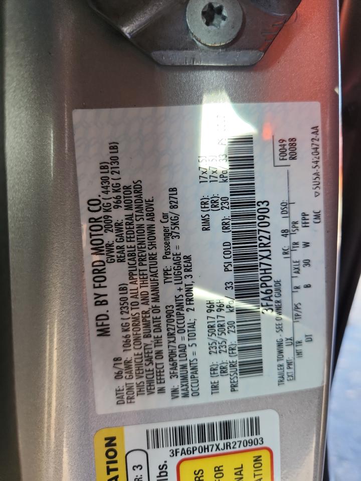 2018 Ford Fusion Se VIN: 3FA6P0H7XJR270903 Lot: 90715605