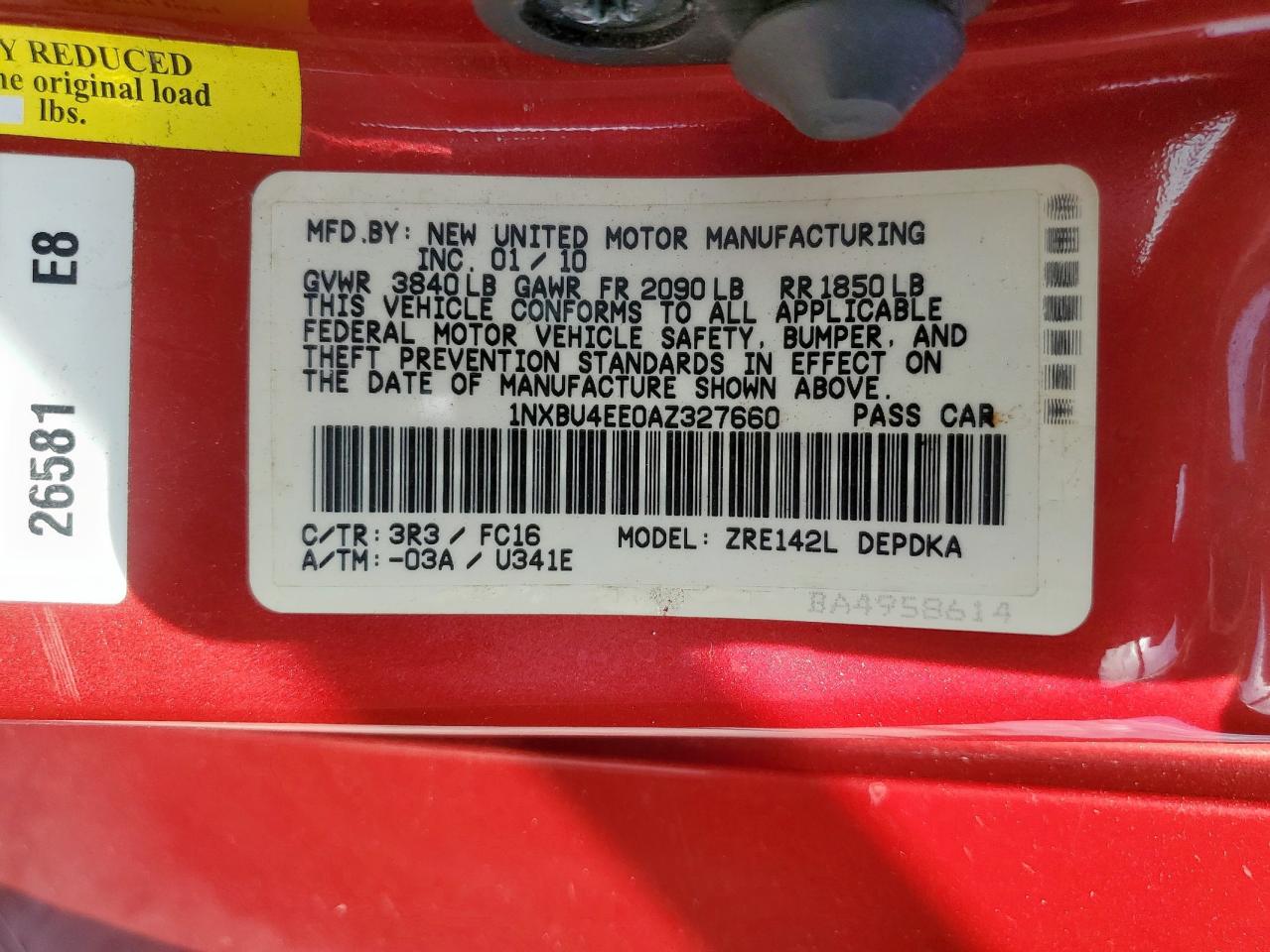 2010 Toyota Corolla Base VIN: 1NXBU4EE0AZ327660 Lot: 82297625