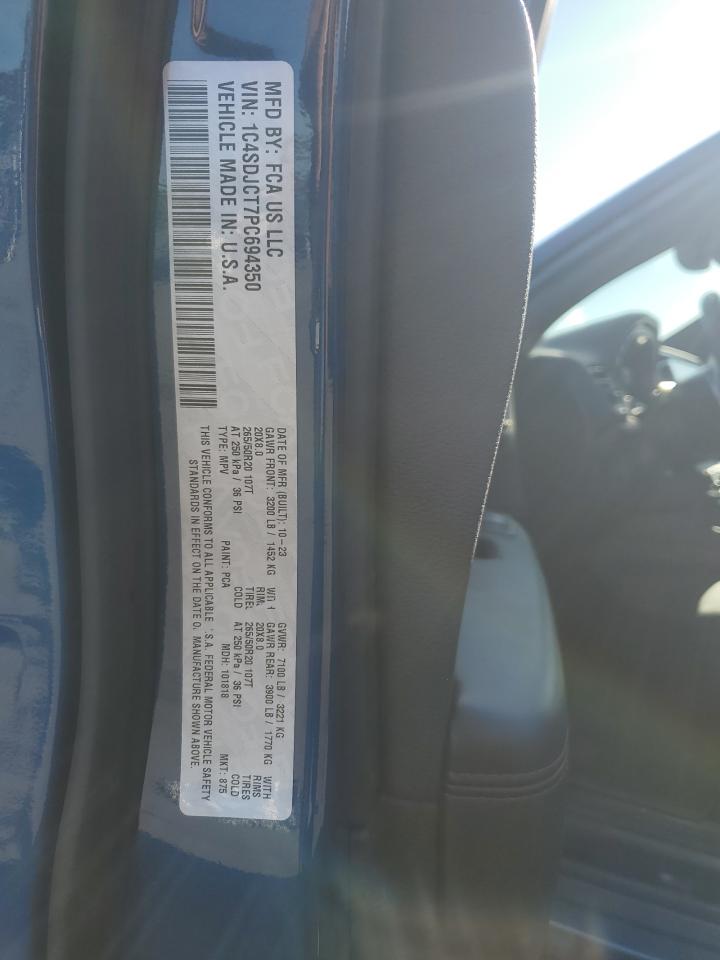 2023 Dodge Durango R/T VIN: 1C4SDJCT7PC694350 Lot: 85538565