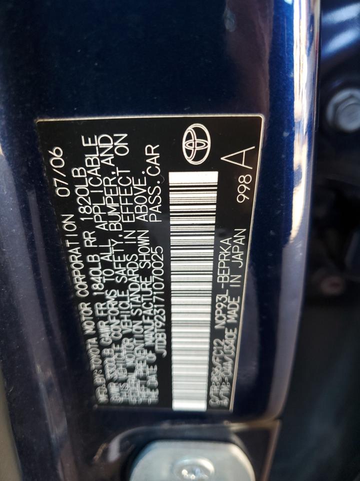 2007 Toyota Yaris VIN: JTDBT923171070025 Lot: 86152335