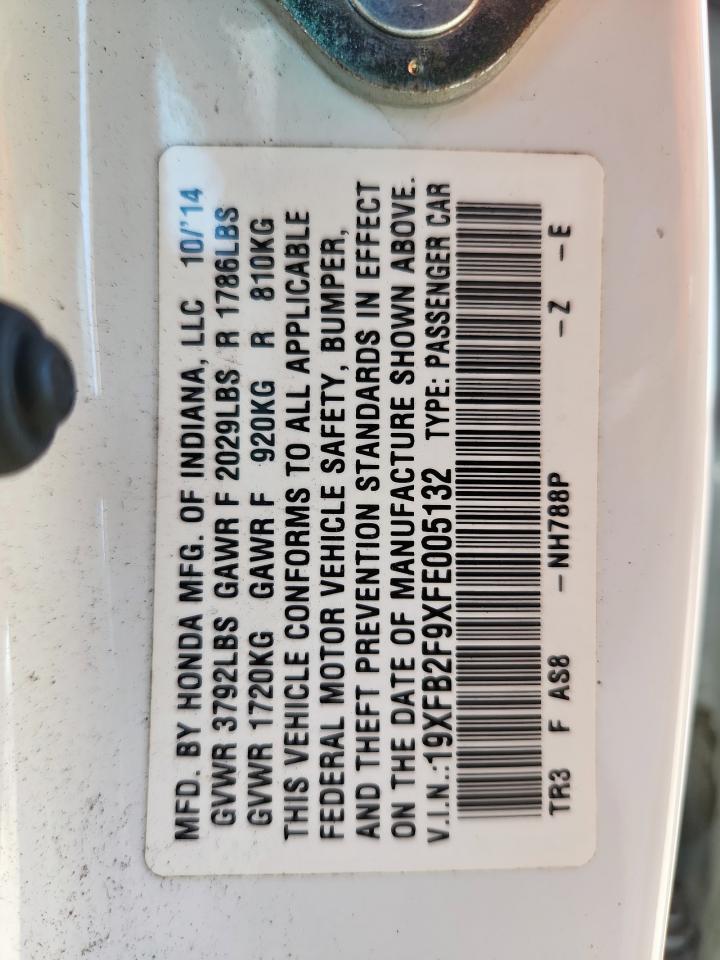 2015 Honda Civic Exl VIN: 19XFB2F9XFE005132 Lot: 85548095