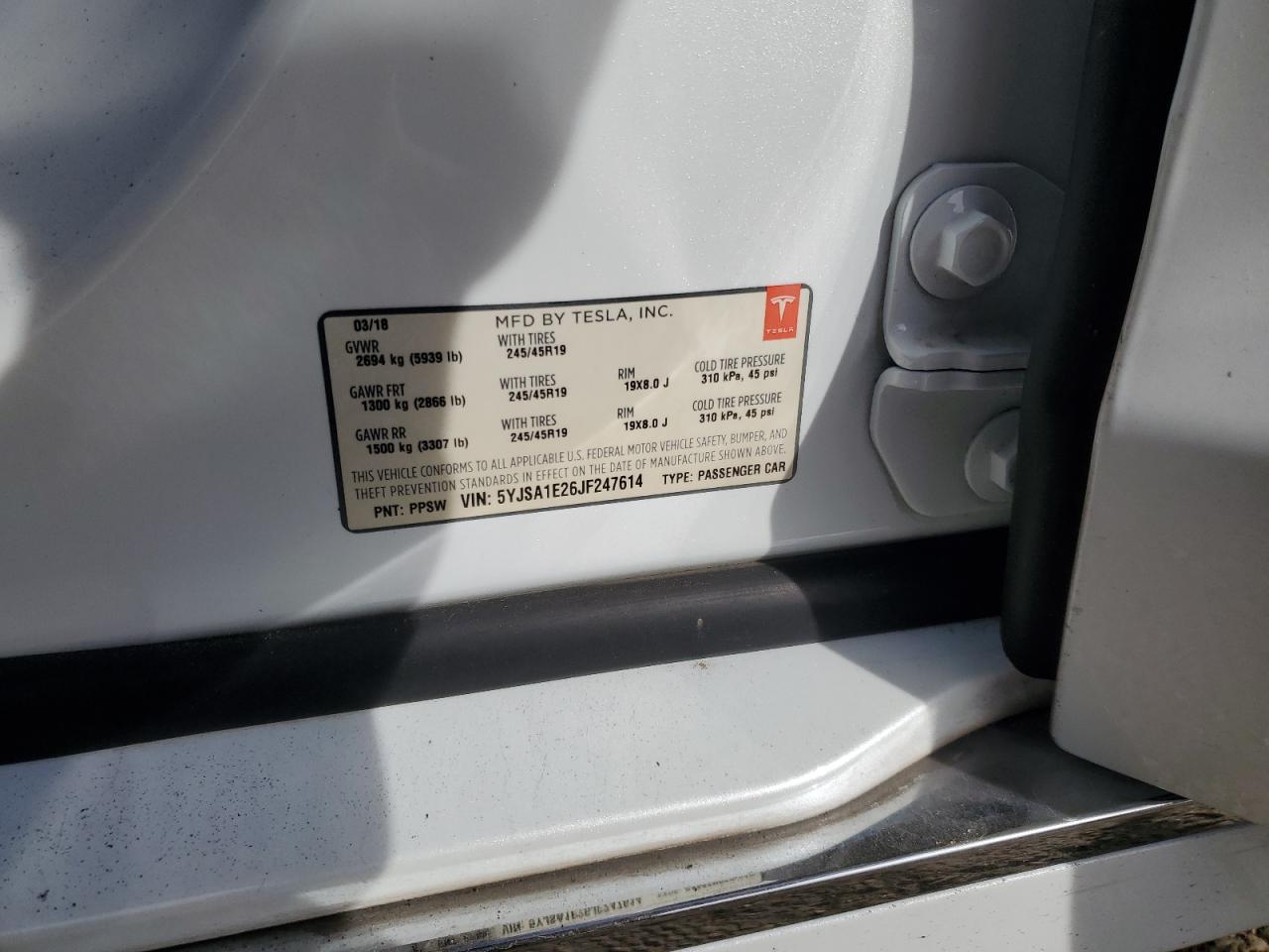 2018 Tesla Model S VIN: 5YJSA1E26JF247614 Lot: 82717755