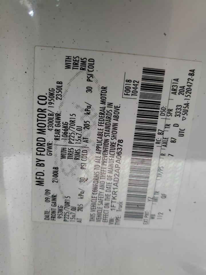 2010 Ford Ranger VIN: 1FTKR1AD2APA06378 Lot: 82411595