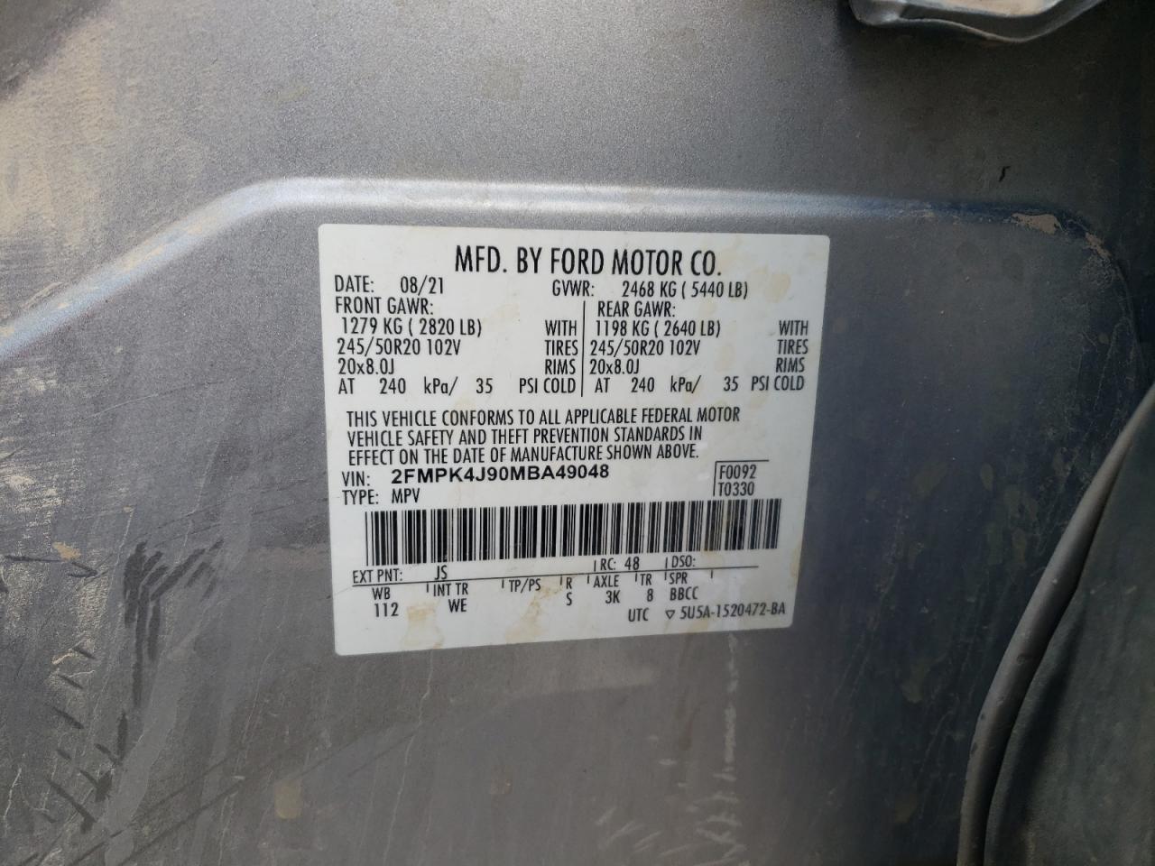 2021 Ford Edge Sel VIN: 2FMPK4J90MBA49048 Lot: 90297805