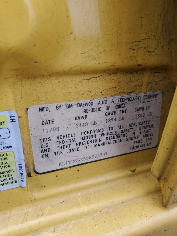 2009 Chevrolet Aveo Ls VIN: KL1TD66E59B622707 Lot: 90473905