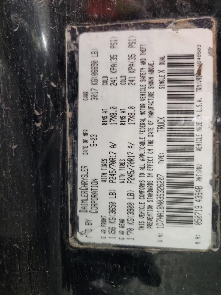 2003 Dodge Ram Van 15 VIN: 1D7HA18N03S32620 Lot: 82676745