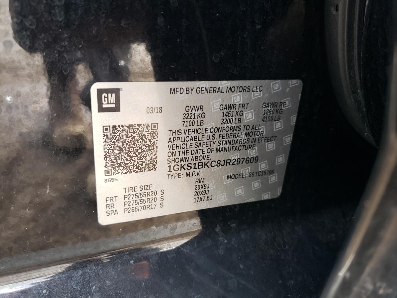 2018 GMC Yukon Slt VIN: 1GKS1BKC8JR297609 Lot: 82254115