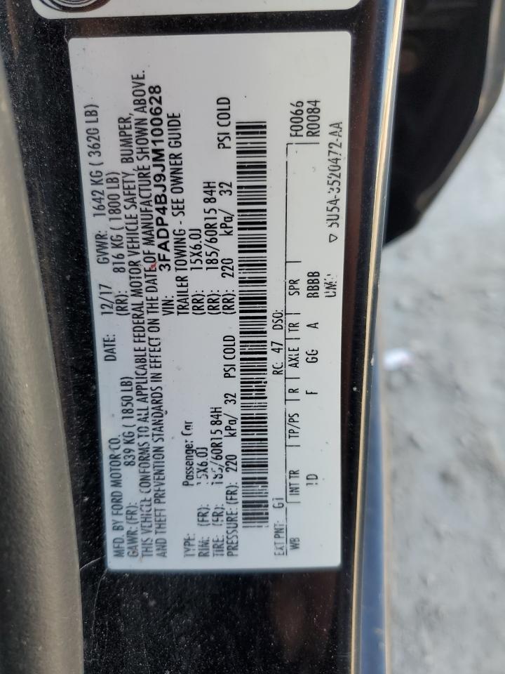 2018 Ford Fiesta Se VIN: 3FADP4BJ9JM100628 Lot: 84836885