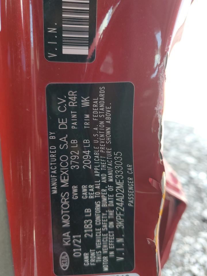 2021 Kia Forte Fe VIN: 3KPF24AD2ME333035 Lot: 85833575