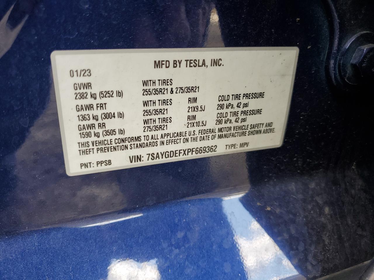 2023 Tesla Model Y VIN: 7SAYGDEFXPF669362 Lot: 84962425