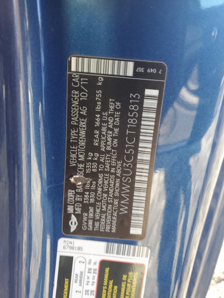 2012 Mini Cooper VIN: WMWSU3C51CT185813 Lot: 82283725