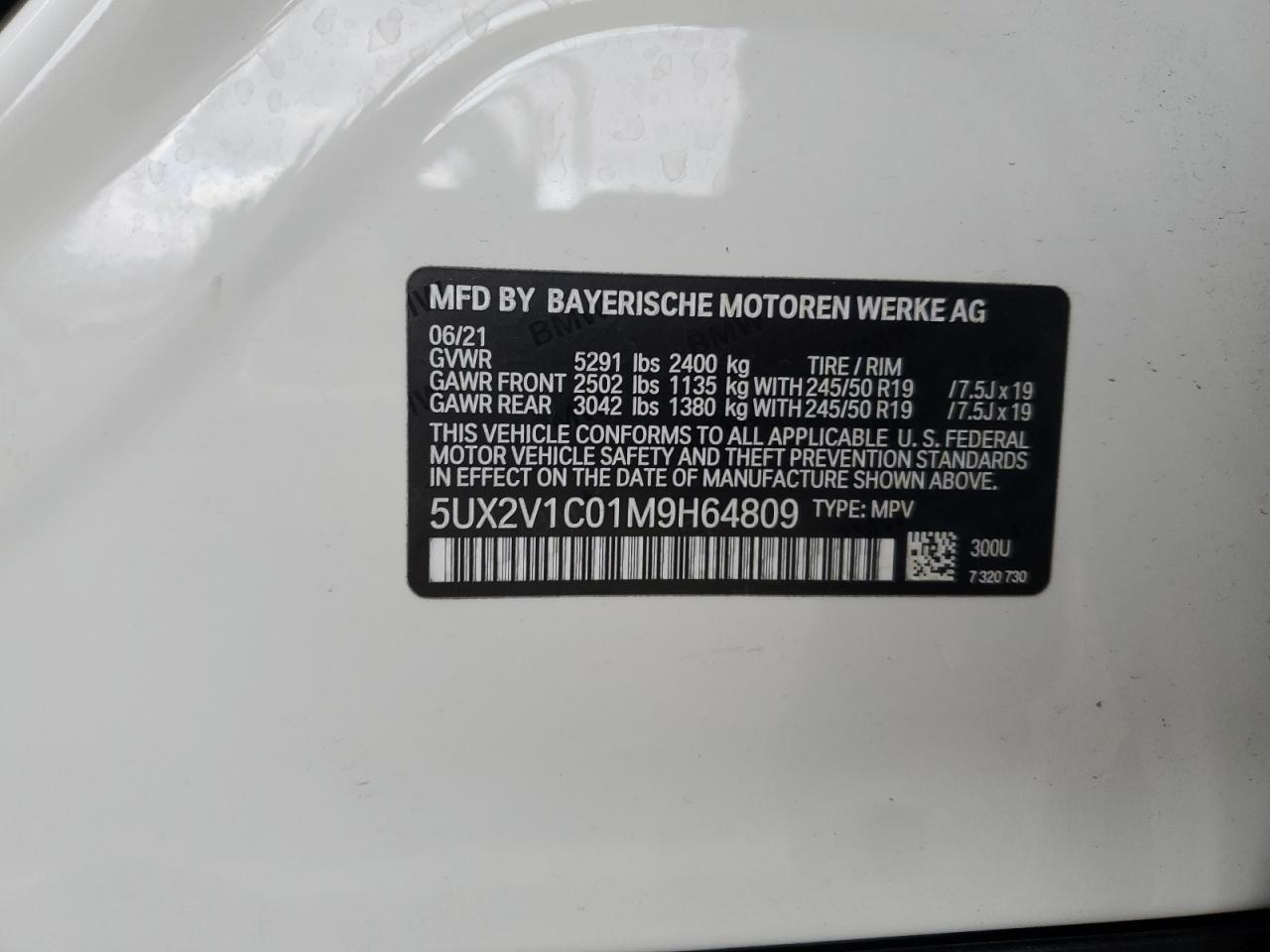 2021 BMW X4 xDrive30I VIN: 5UX2V1C01M9H64809 Lot: 82207935