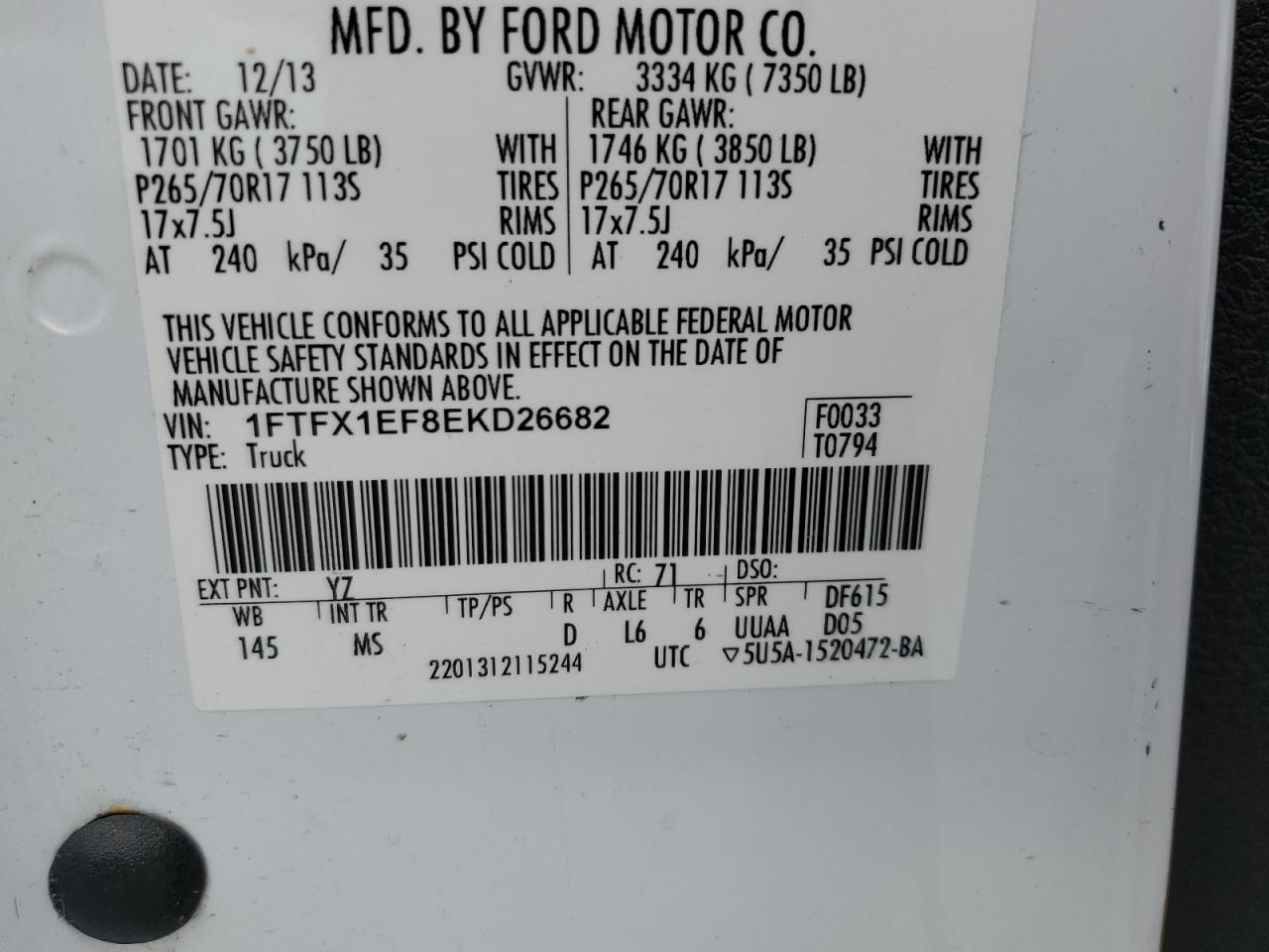 2014 Ford F150 Super Cab VIN: 1FTFX1EF8EKD26682 Lot: 85926825