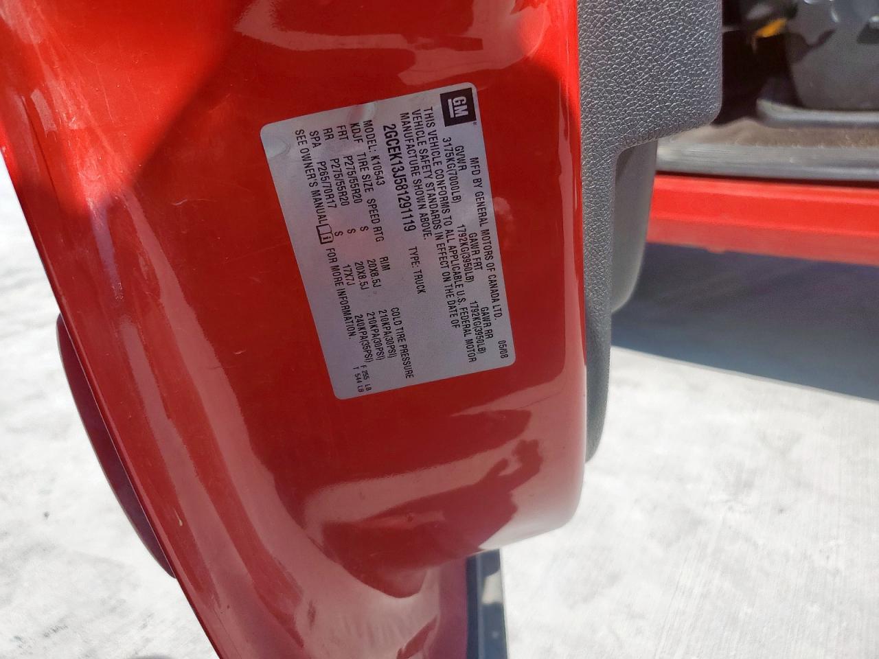 2008 Chevrolet Silverado K1500 VIN: 2GCEK13J581291119 Lot: 84957755