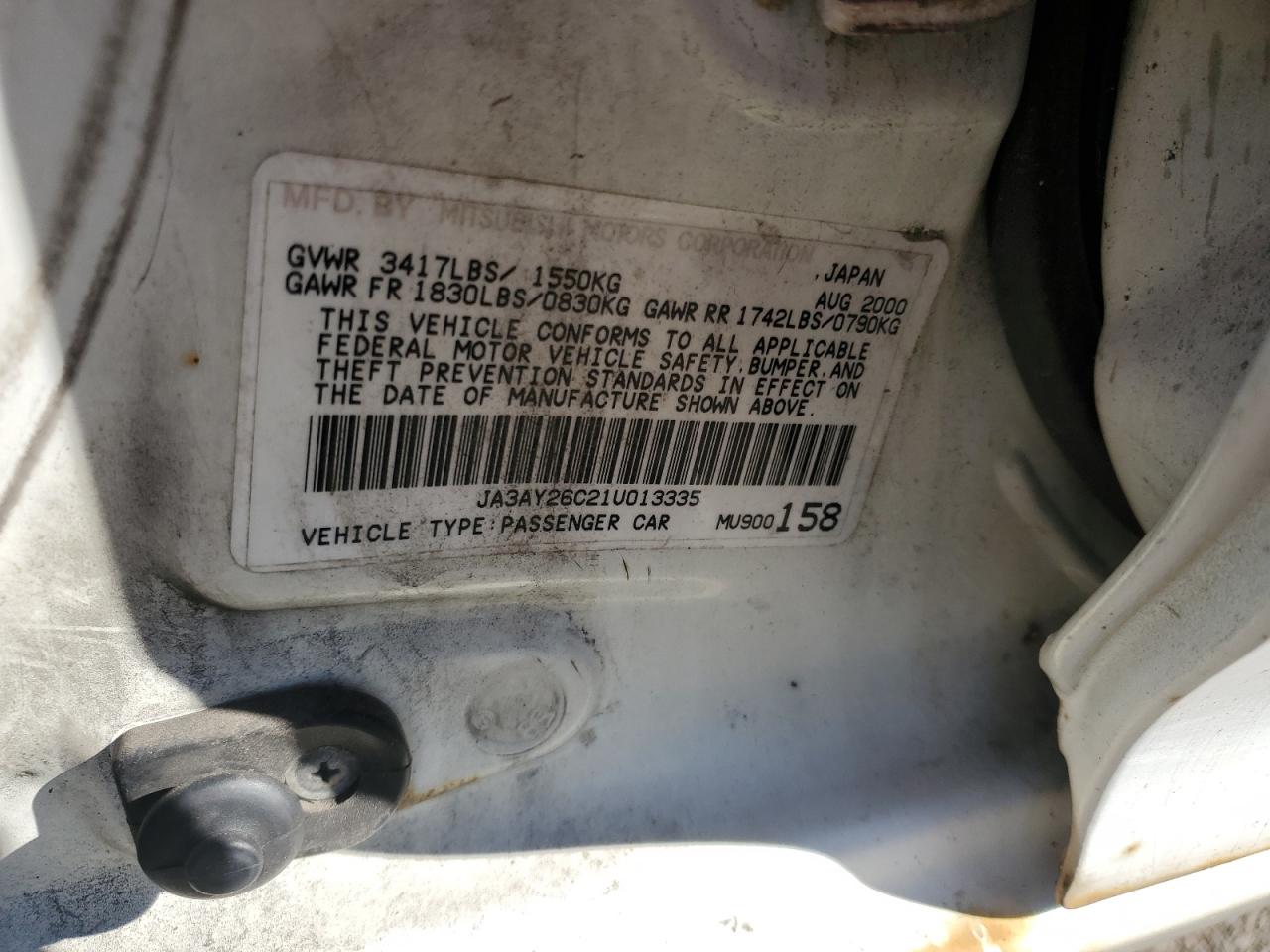 2001 Mitsubishi Mirage Es VIN: JA3AY26C21U013335 Lot: 85375355