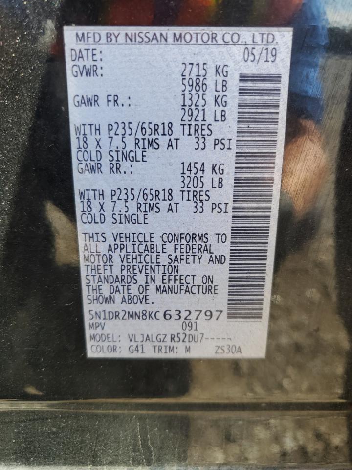 2019 Nissan Pathfinder S VIN: 5N1DR2MN8KC632797 Lot: 82283265