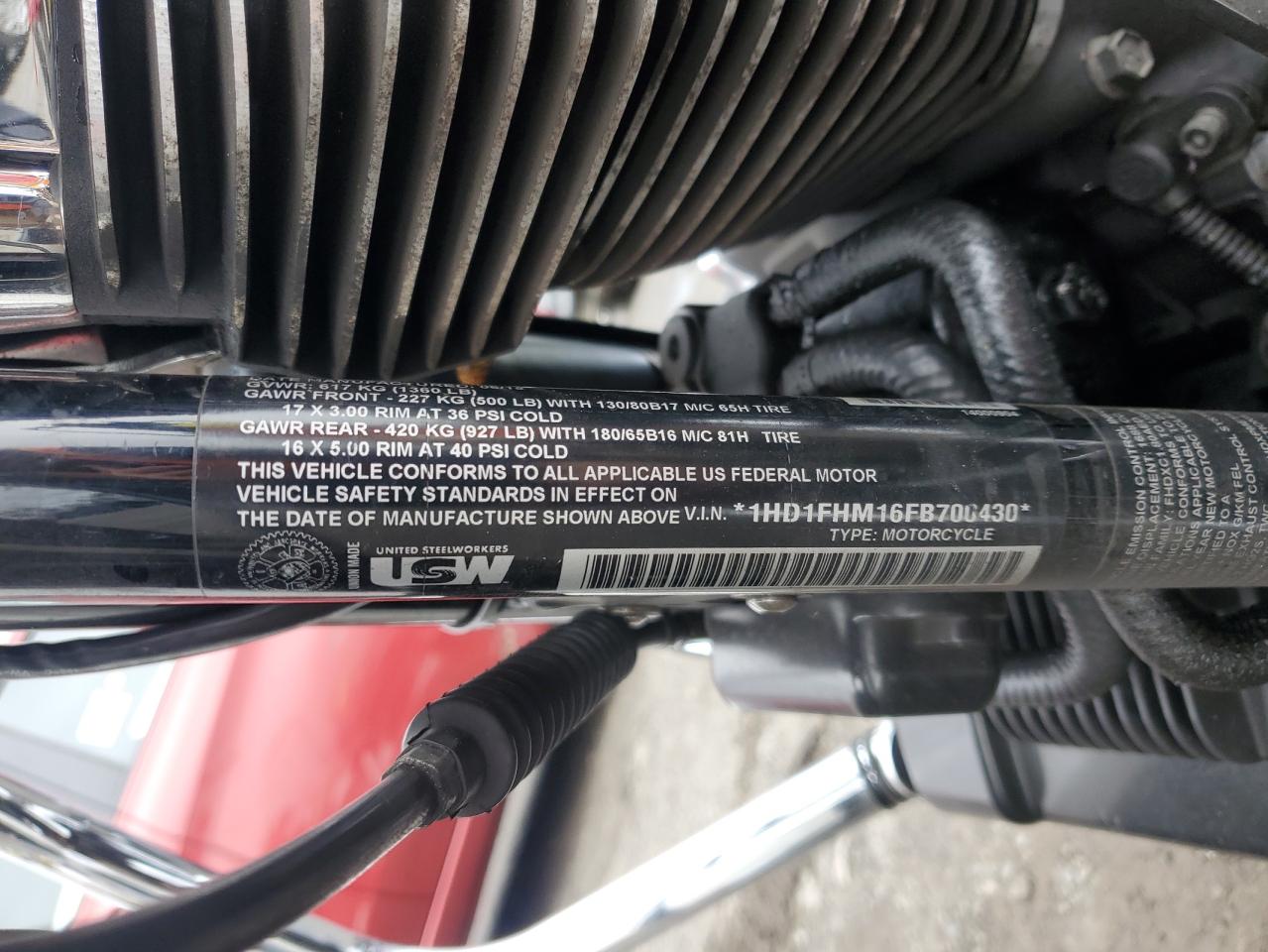 2015 Harley-Davidson Flhp Police Road King VIN: 1HD1FHM16FB700430 Lot: 91040035