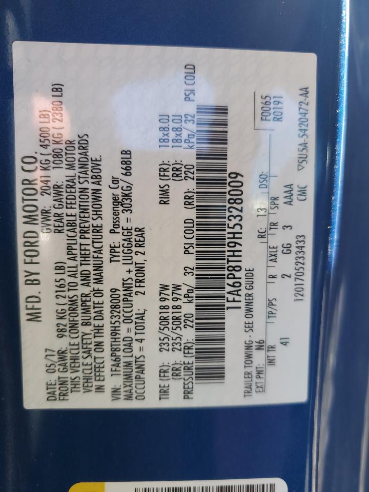 2017 Ford Mustang VIN: 1FA6P8TH9H5328009 Lot: 84237465