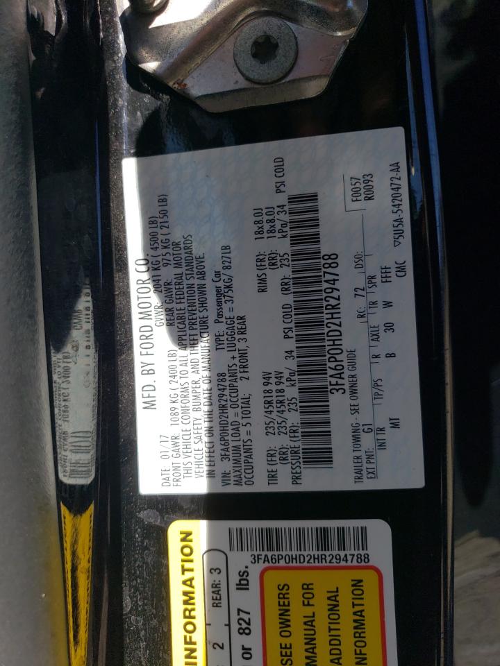 2017 Ford Fusion Se VIN: 3FA6P0HD2HR294788 Lot: 82312895