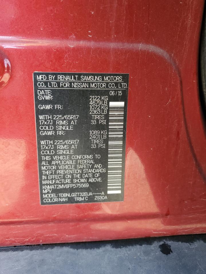 2015 Nissan Rogue S VIN: KNMAT2MV6FP575569 Lot: 81926005