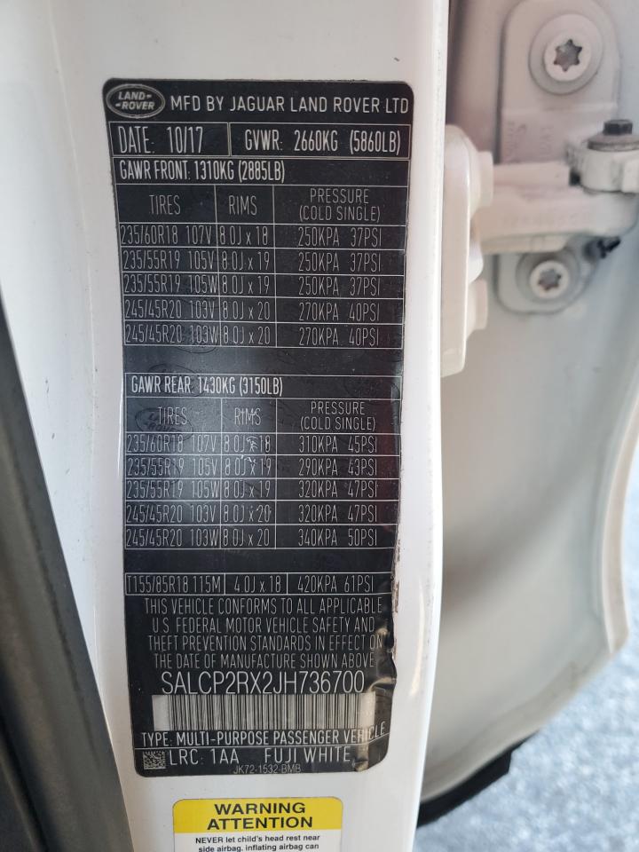 2018 Land Rover Discovery Sport Se VIN: SALCP2RX2JH736700 Lot: 87284905