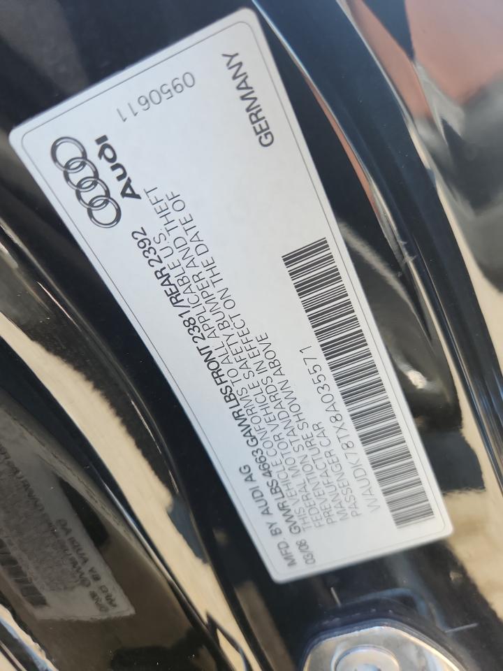 2008 Audi A5 Quattro VIN: WAUDK78TX8A035571 Lot: 84990955