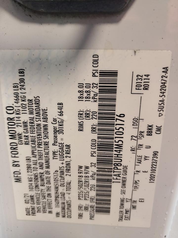 2021 Ford Mustang VIN: 1FATP8UH4M5105176 Lot: 86453395