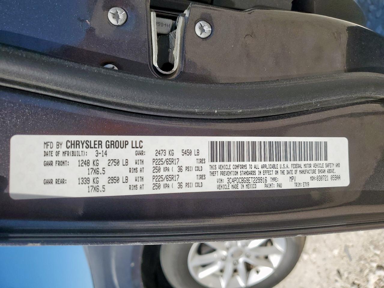 2014 Dodge Journey Sxt VIN: 3C4PDCBG9ET229916 Lot: 90725095