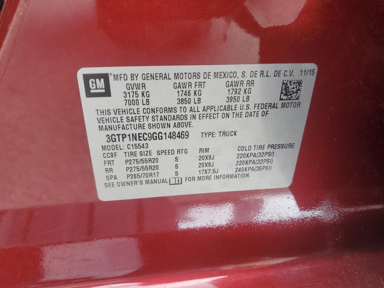 2016 GMC Sierra C1500 Slt VIN: 3GTP1NEC9GG148469 Lot: 81995045
